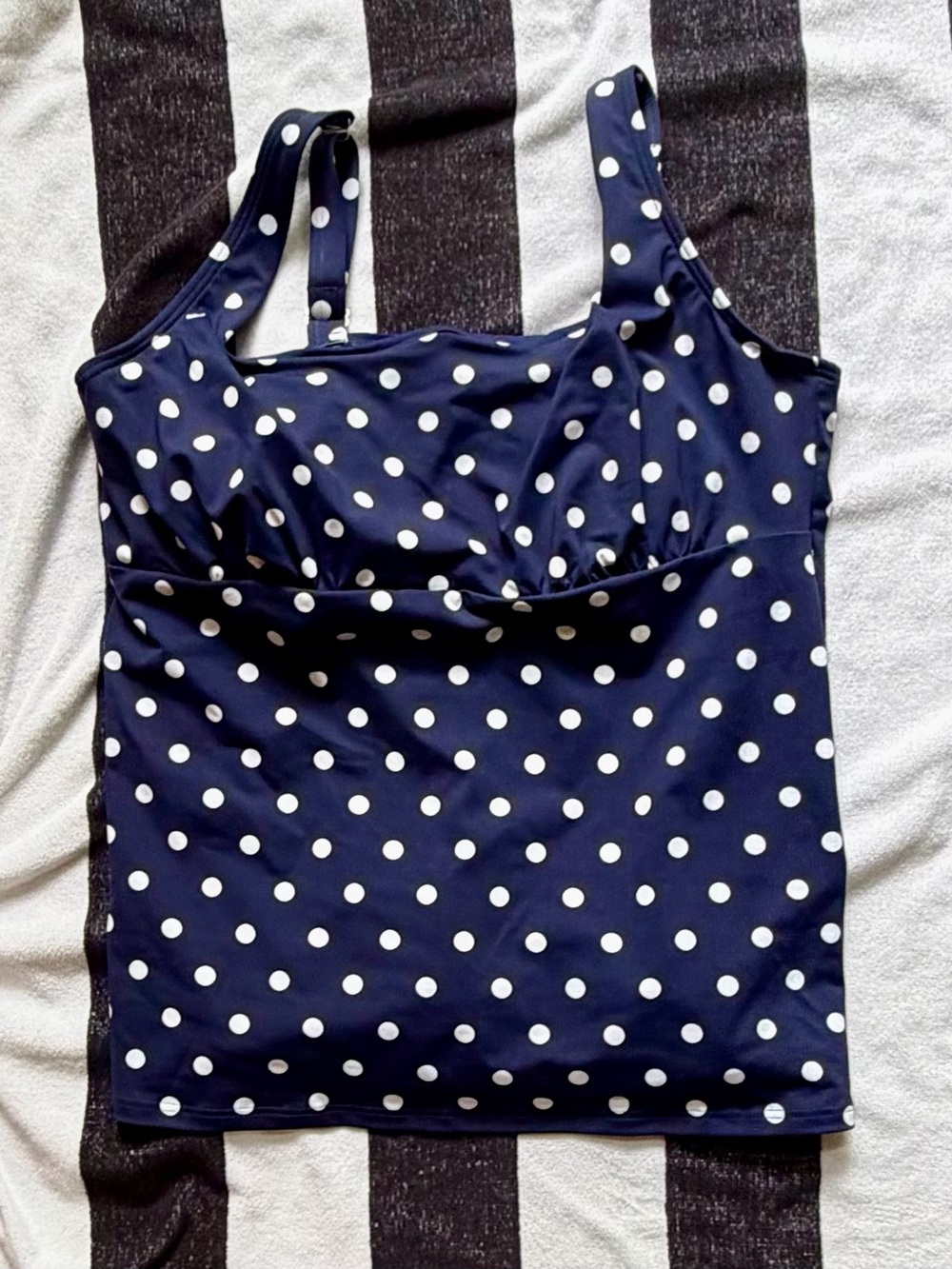 Lands' End Navy with White Polka Dot One-Piece Tankini